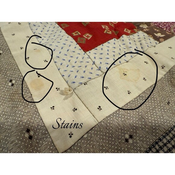 Antique Log Cabin Style Quilt Queen Size 82” X 74” Reversible Red Cream Boxes - Picture 15 of 16